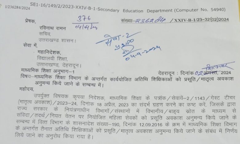 अतिथि शिक्षिकाओं को भी 180 दिन का मातृत्व अवकाश, देखें आदेश