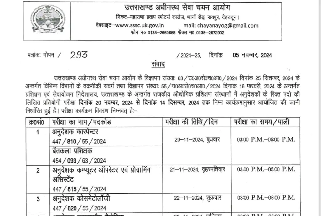 UKSSSC ने इन दो भर्ती परीक्षाओं का कार्यक्रम किया जारी