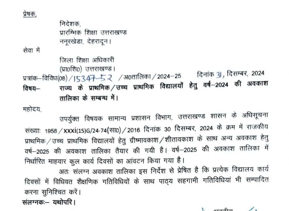 वर्ष 2025 में इतने दिन बंद रहेंगे प्राथमिक विद्यालय