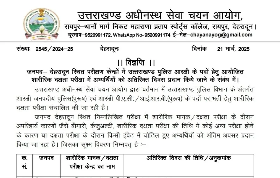 सिपाही भर्ती के फिजिकल टेस्ट में वंचित अभ्यर्थियों को अंतिम मौका