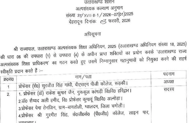 उत्तराखण्ड राज्य अल्पसंख्यक शिक्षा प्राधिकरण गठित, डॉ. सुरजीत सिंह गांधी अध्यक्ष मनोनीत